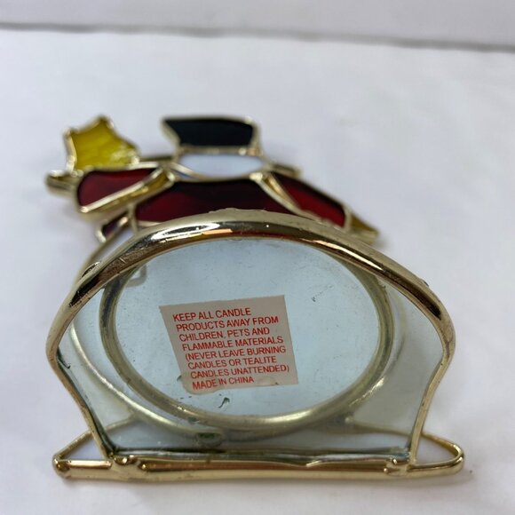 Stained Glass Snowman Tealight Holder White Red Black Blue Yellow - Picture 4 of 4